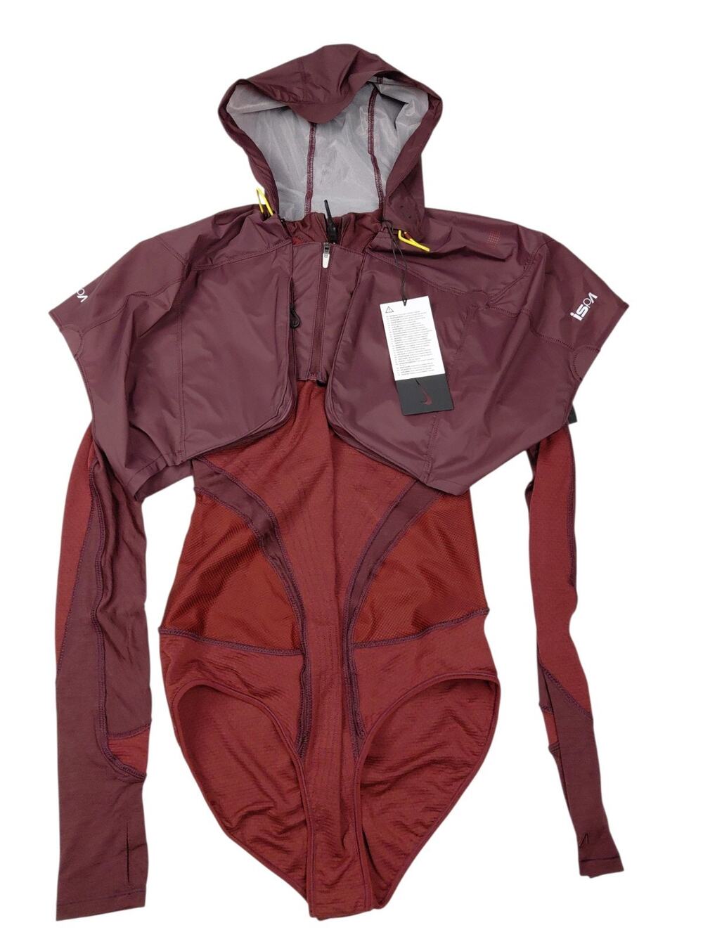 Women's S Nike INRG ISPA Bodysuit Wool Blend Twill Burgandy Vast FV5012-619